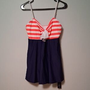 Ocean Blues Striped Pink and Navy Bathing Suit. Natical sailor.  Size L. NWT